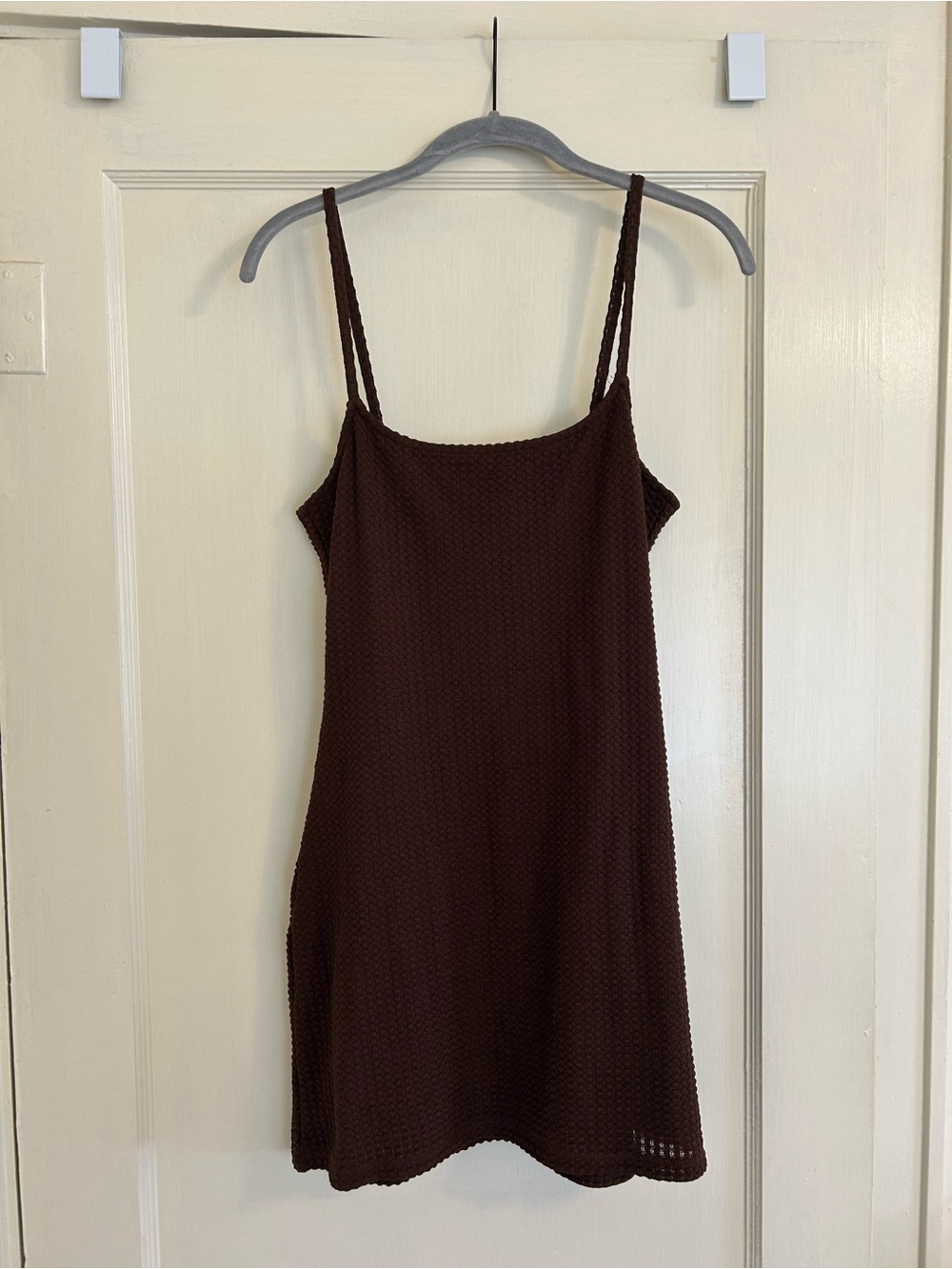Brown Waffle Textured Spaghetti Strap Dress